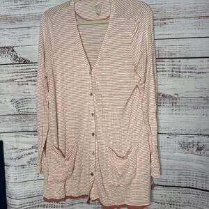 Logo by Lori Goldstein Button Front Long Sleeve Stripped Cardigan L